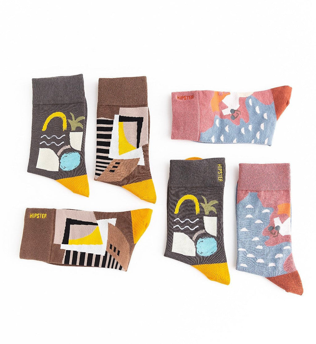 Miss June’s | Set 3 pair cotton socks ｜Creative | Colorful | Cool | Patterned | Designed | Unisex | Gift Idea | Art | Comfort | Women｜