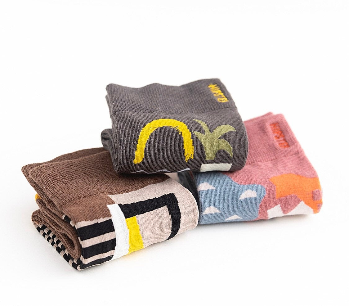 Miss June’s | Set 3 pair cotton socks ｜Creative | Colorful | Cool | Patterned | Designed | Unisex | Gift Idea | Art | Comfort | Women｜