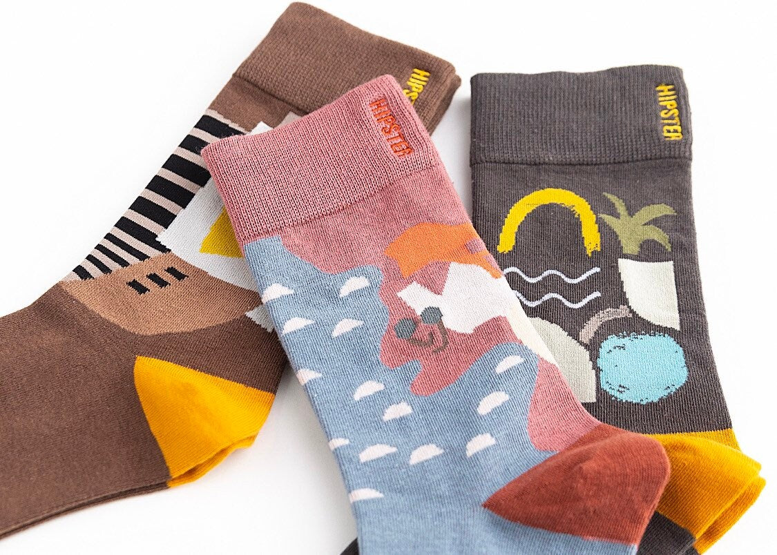 Miss June’s | Set 3 pair cotton socks ｜Creative | Colorful | Cool | Patterned | Designed | Unisex | Gift Idea | Art | Comfort | Women｜