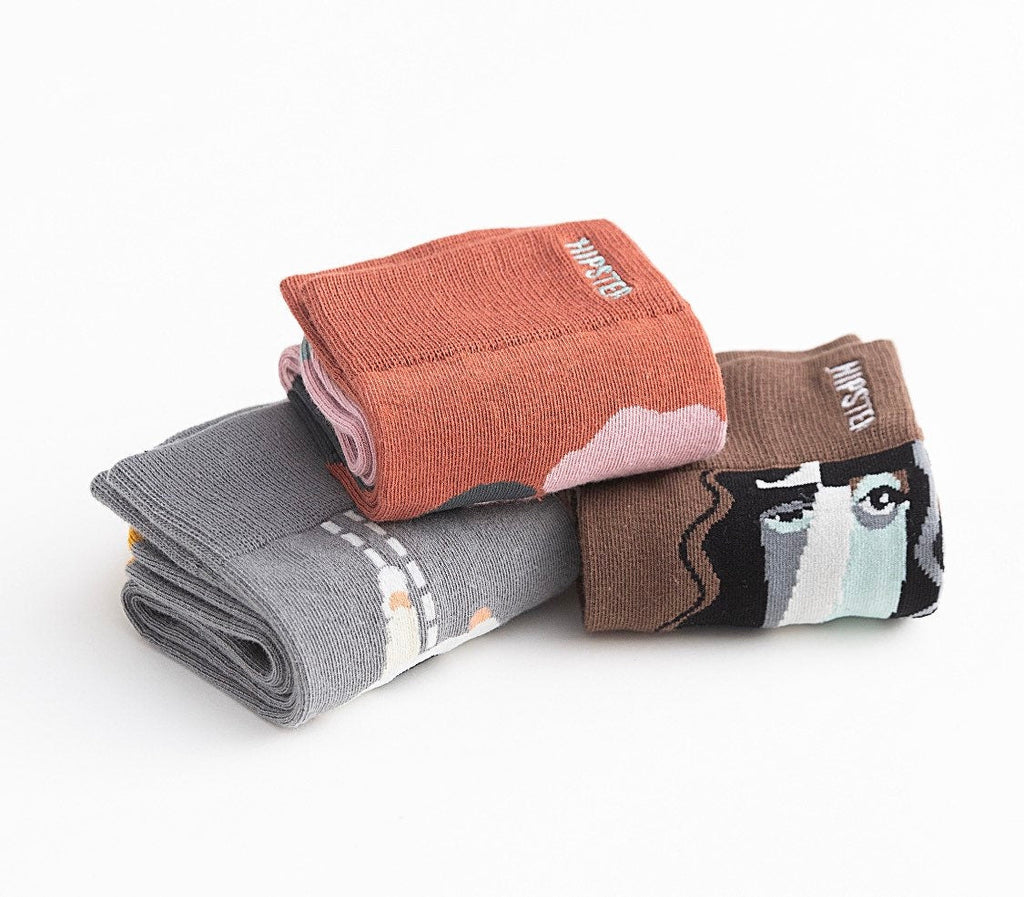 Miss June’s | Set 3 pair cotton socks｜Creative | Colorful | Cool | Patterned | Designed | Unisex | Gift Idea | Art | Comfort | Women