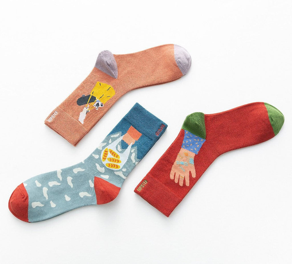 Miss June’s | Set 3 pairs cotton socks｜Creative | Colorful | Cool | Patterned | Designed | Unisex | Gift Idea | Art | Comfort | Women