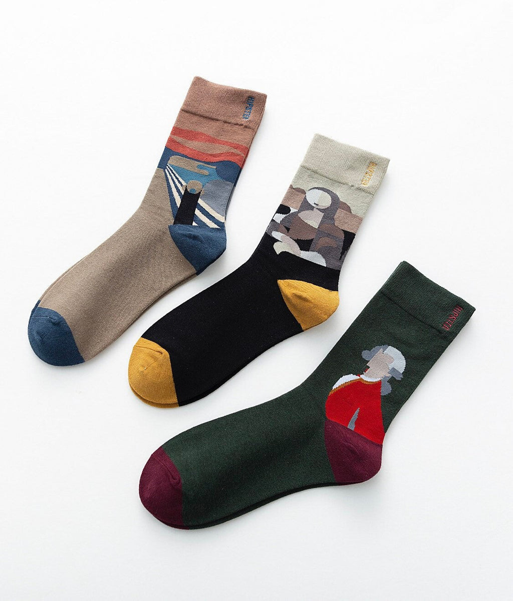 Miss June’s | Set 3 pair cotton socks｜Creative | Colorful | Cool | Patterned | Designed | Unisex | Gift Idea | Art | Comforta |women