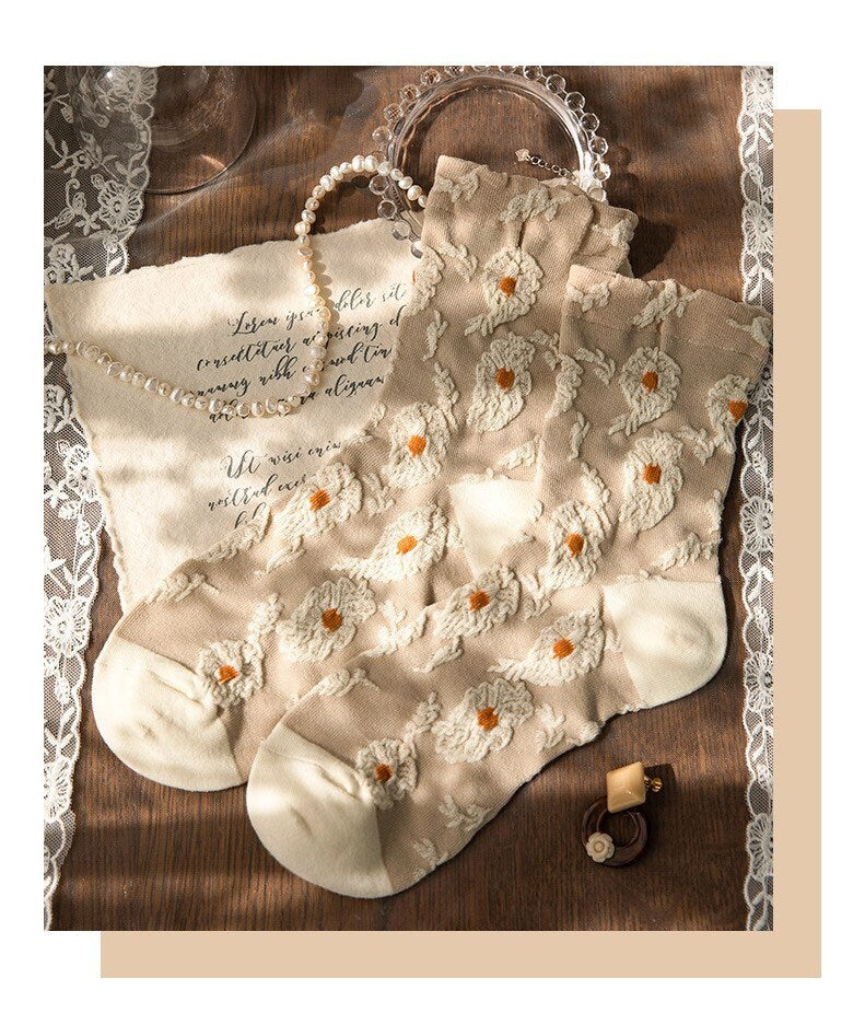 Miss June’s | Set of 3 pairs of cotton socks｜Cute | elegant | Daily | Patterned | Designed | Women | Gift Idea | Casual | Comfortable