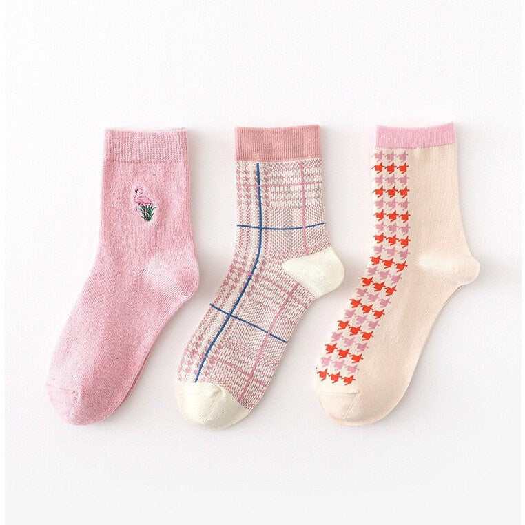 Miss June’s | Set of 3 pairs of cotton socks; Cute | Colorful | Cool | Patterned | Designed | Women | Gift Idea | Casual | Comfortable