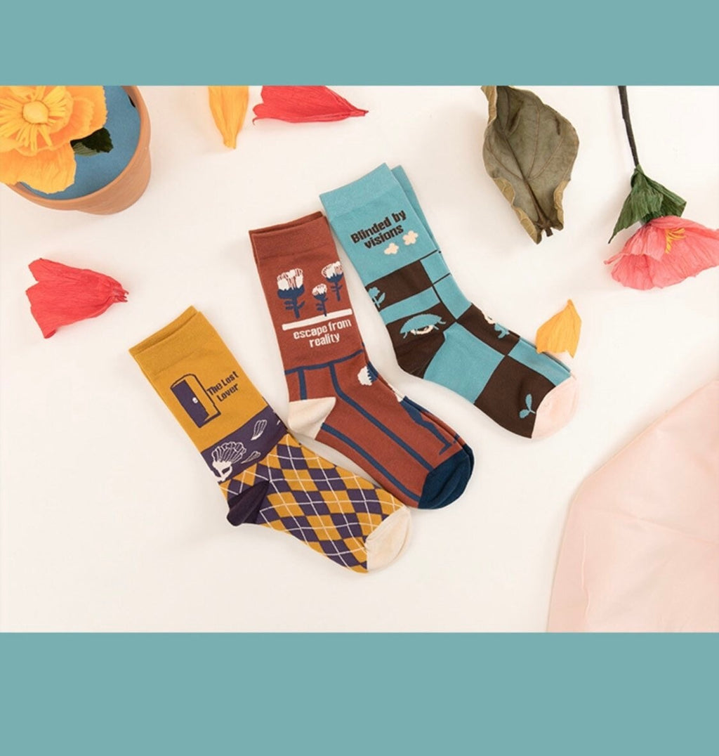 Miss June’s| 1 pair cotton socks｜Creative | Colorful | Cool | Patterned | Designed | Unisex | Gift Idea | Casual | Art | Comfortable｜Funny｜