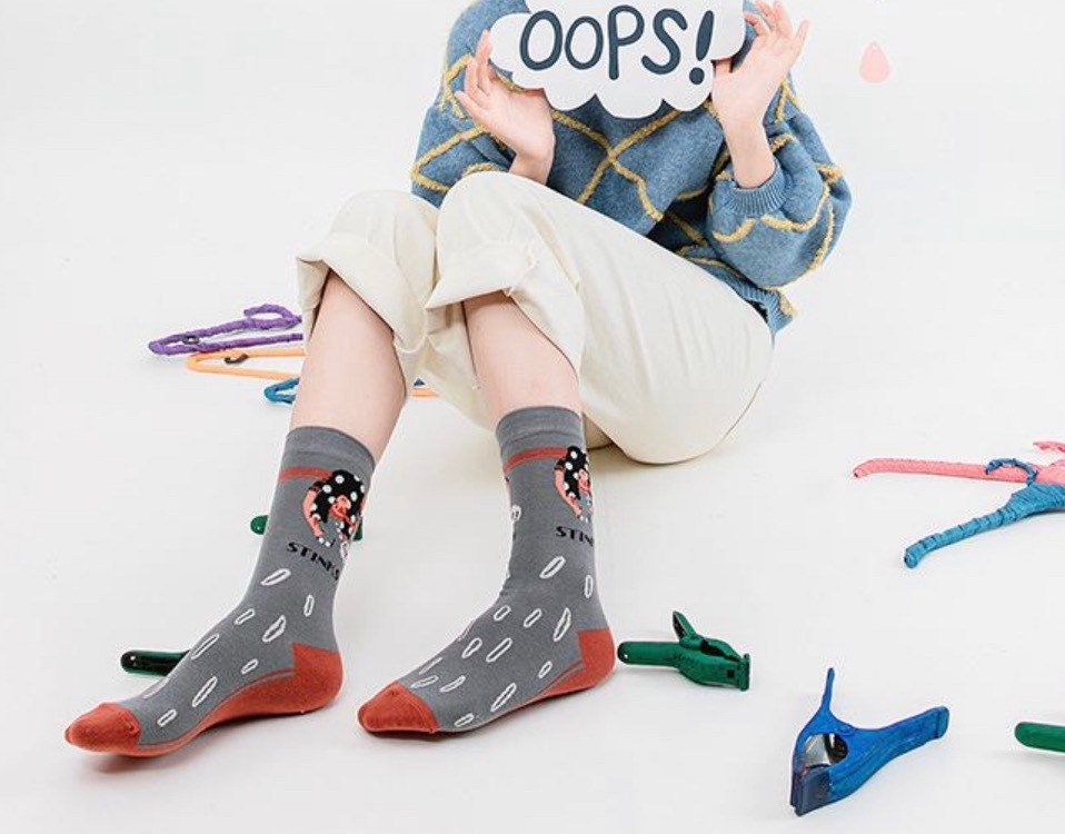 Miss June’s| 1 pair cotton socks｜Creative | Colorful | Cool | Patterned | Designed | Unisex | Gift Idea | Casual | Comfortable｜Funny｜Art