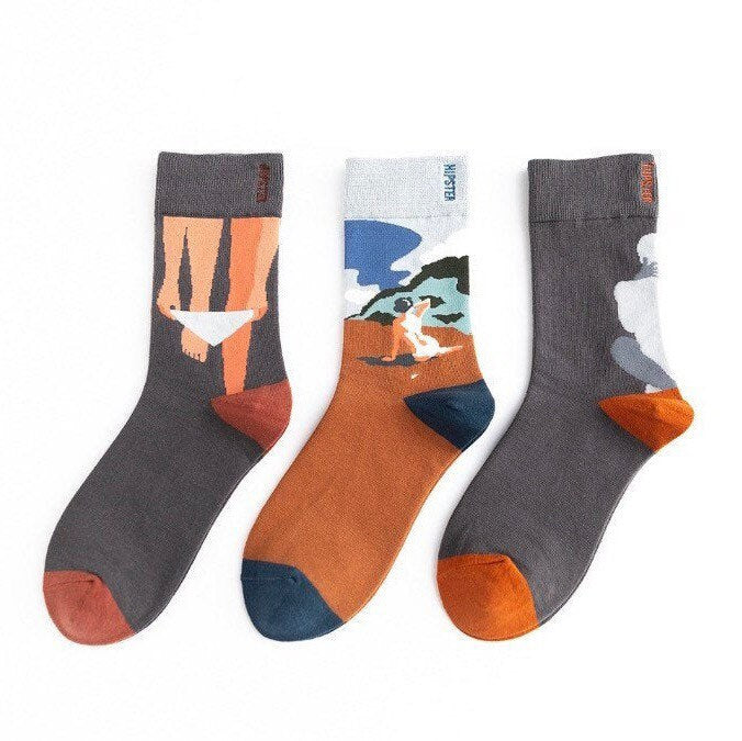 Miss June’s | Set 3 pairs cotton socks｜Creative | Colorful | Cool | Patterned | Designed | Unisex | Gift Idea | Art | Comfortable | Men