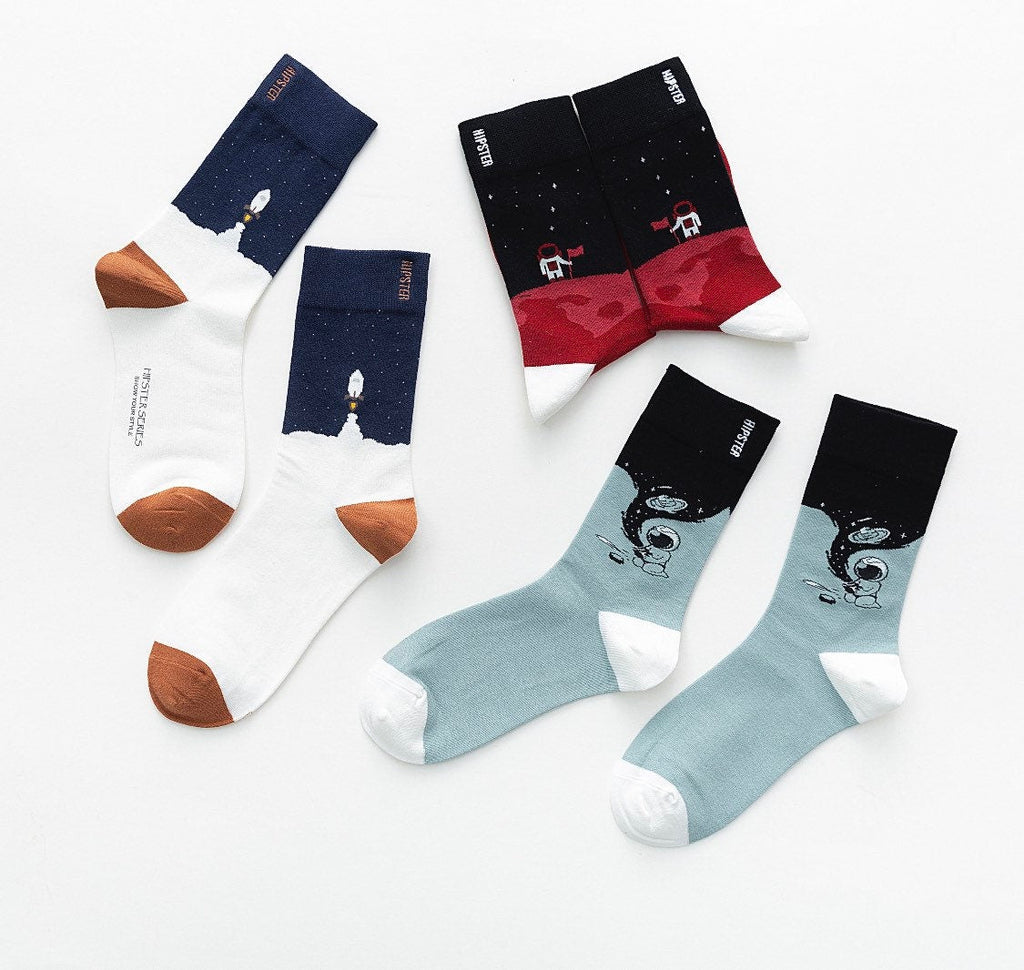 Miss June’s | Set 3 pairs cotton socks｜Creative | Colorful | Cool | Patterned | Designed | Unisex | Gift Idea | Art | Comfortable | Men