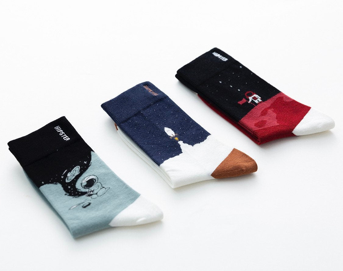 Miss June’s | Set 3 pairs cotton socks｜Creative | Colorful | Cool | Patterned | Designed | Unisex | Gift Idea | Art | Comfortable | Men