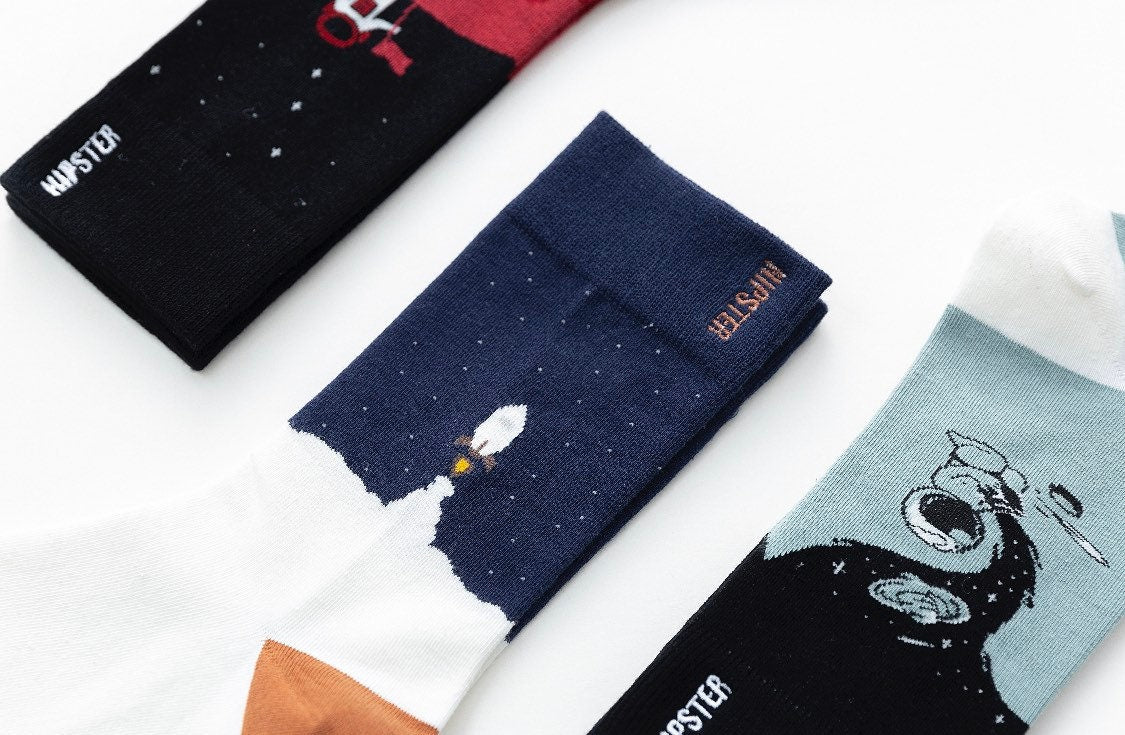 Miss June’s | Set 3 pairs cotton socks｜Creative | Colorful | Cool | Patterned | Designed | Unisex | Gift Idea | Art | Comfortable | Men