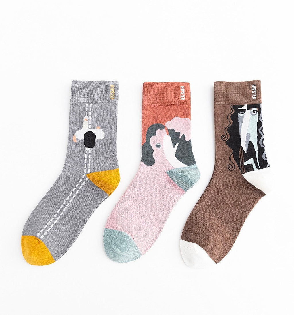 Miss June’s | Set 3 pair cotton socks｜Creative | Colorful | Cool | Patterned | Designed | Unisex | Gift Idea | Art | Comfort | Women
