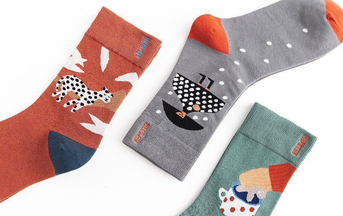 Miss June’s | Set 3 pairs cotton socks｜Creative | Colorful | Cool | Patterned | Designed | Unisex | Gift Idea | Art | Comfort | Women|