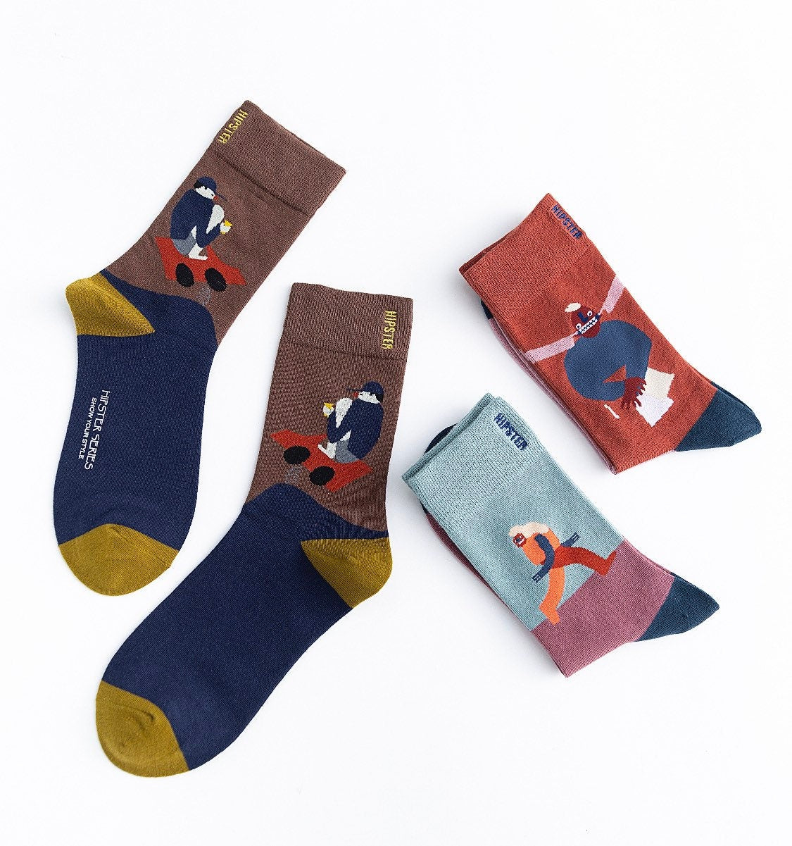 Miss June’s | Set 3 pairs cotton socks｜Creative | Colorful | Cool | Patterned | Designed | Unisex | Gift Idea | Art | Comfortable | Men