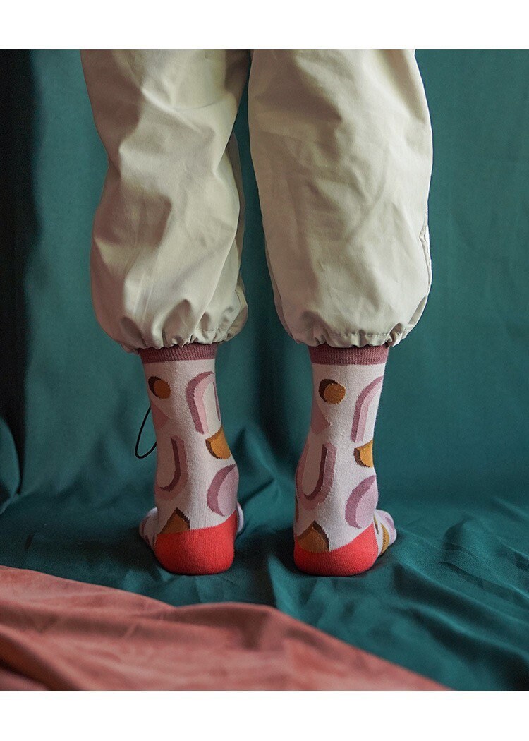 Miss June’s｜1 Pair designer cotton socks| Creative| Colorful | Cool | Patterned | Geometric socks| Unisex socks | Casual |Art