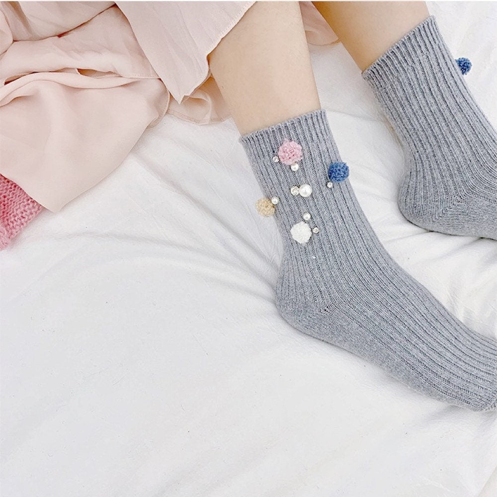 Miss June’s | Women’s | 1 pair| Beading socks｜Creative | Colorful |Craft| Winter | Designed | Art | Gift Idea | Cute | Stylish | Comfortable