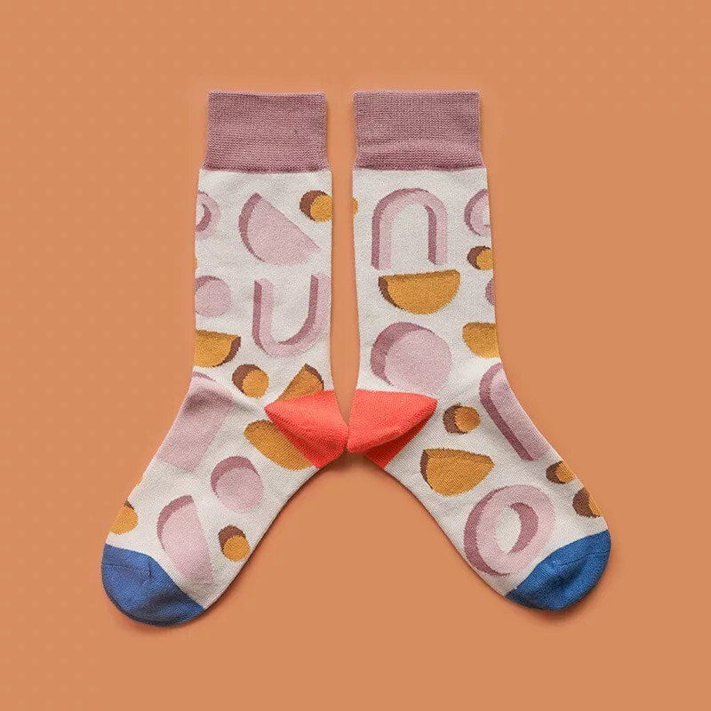 Miss June’s｜1 Pair designer cotton socks| Creative| Colorful | Cool | Patterned | Geometric socks| Unisex socks | Casual |Art