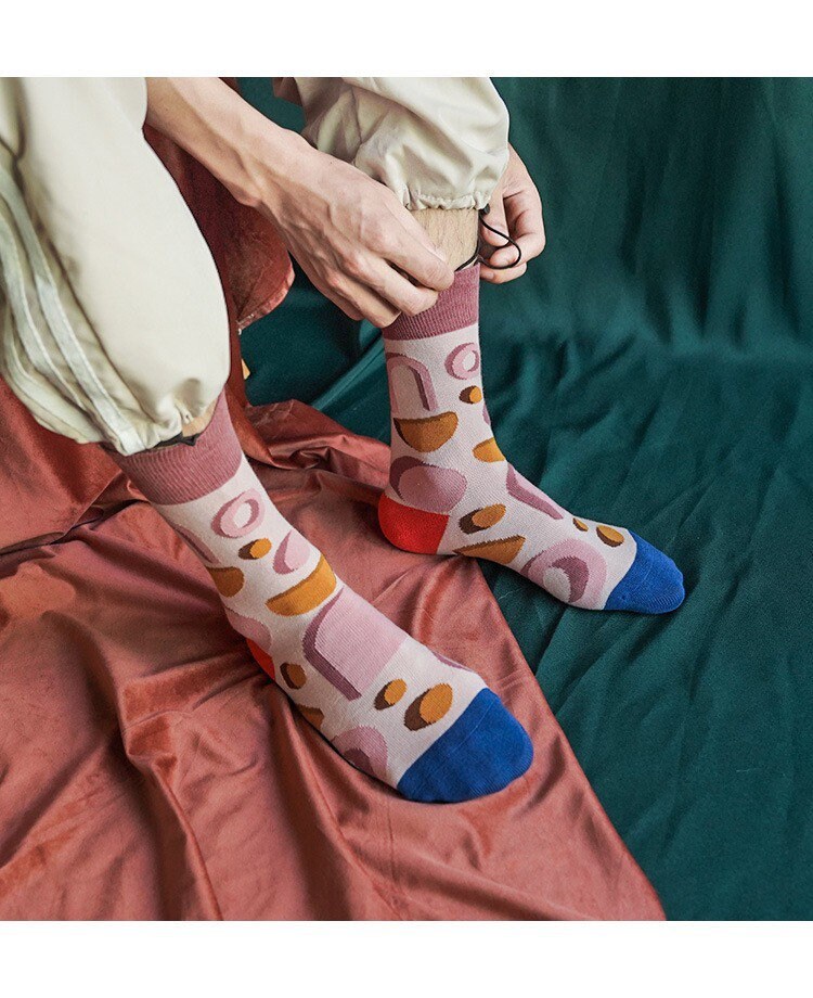 Miss June’s｜1 Pair designer cotton socks| Creative| Colorful | Cool | Patterned | Geometric socks| Unisex socks | Casual |Art