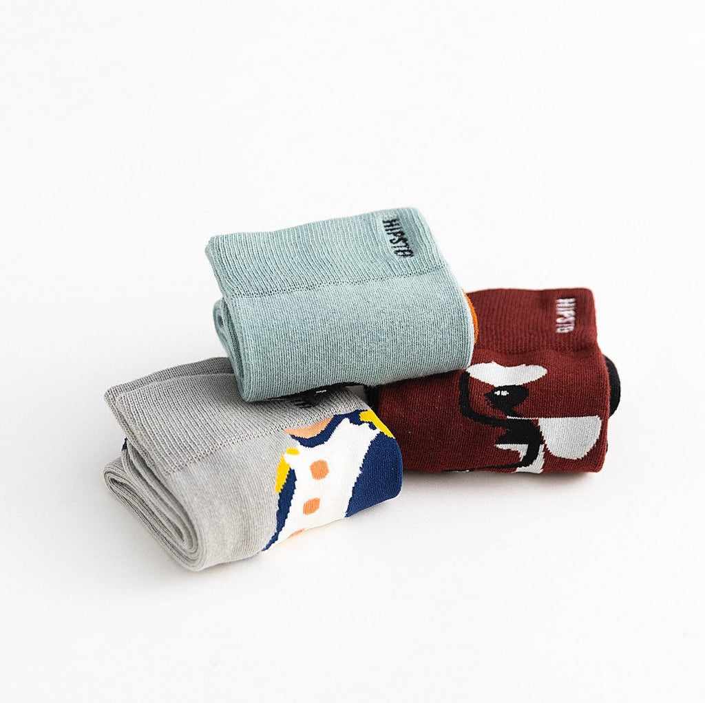 Miss June’s | Set 3 pairs cotton socks｜Creative | Colorful | Cool | Patterned | Designed | Unisex | Gift Idea | Art | Comfort | Women