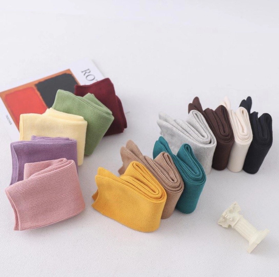 Miss June’s | Women’s | 1 pair cotton socks｜Daily | Natural | Soft | Designed | Solid color | Gift Idea | Casual | Stylish | Comfortable