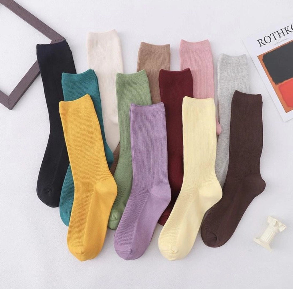 Miss June’s | Women’s | 1 pair cotton socks｜Daily | Natural | Soft | Designed | Solid color | Gift Idea | Casual | Stylish | Comfortable