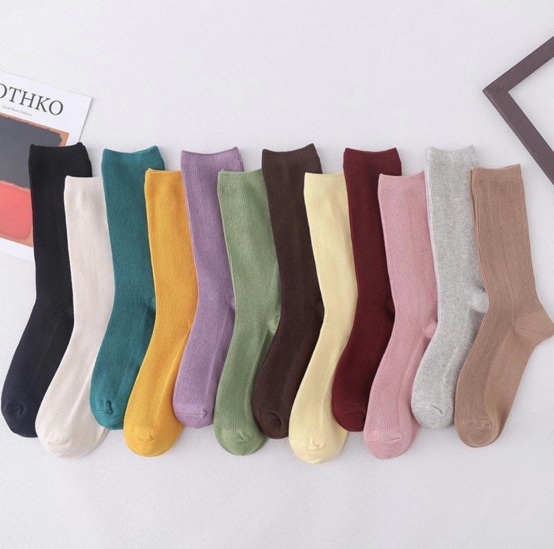 Miss June’s | Women’s | 1 pair cotton socks｜Daily | Natural | Soft | Designed | Solid color | Gift Idea | Casual | Stylish | Comfortable