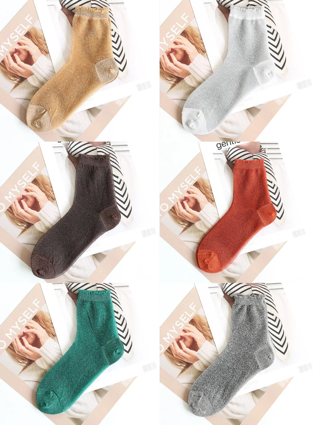 Miss June’s | Women’s Metallic Glass Silk-like Transparent socks | Cute | Colorful | Summer | Designed | Gift Idea | Casual | Comfortable