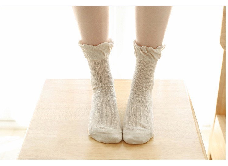 Miss June’s | Women’s | 1 pair cotton lace socks｜Daily | Natural | Soft |  | Solid color | Gift Idea | Casual | Comfortable | summer | Light