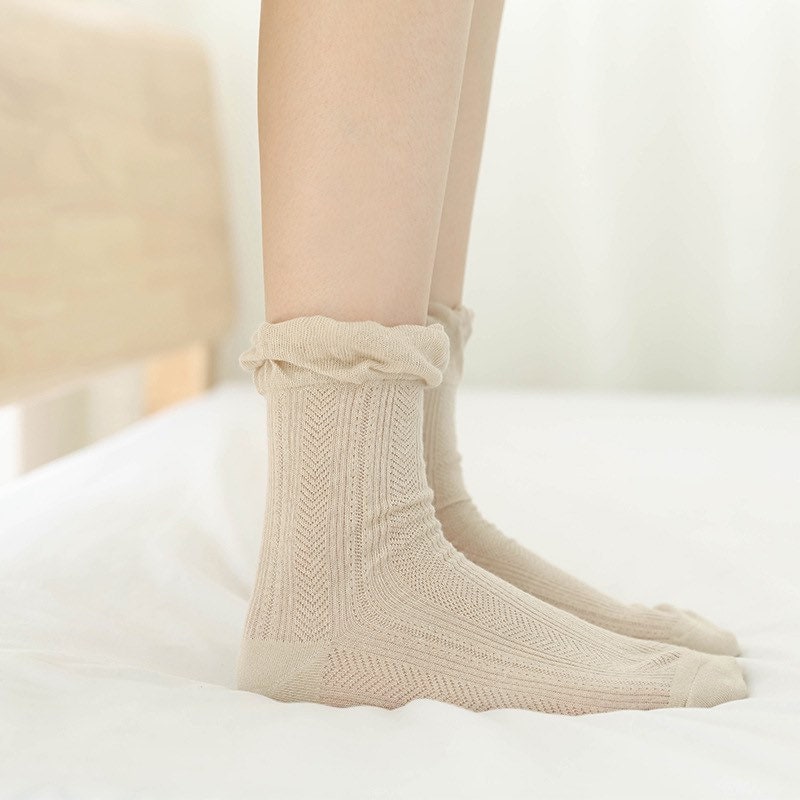 Miss June’s | Women’s | 1 pair cotton lace socks｜Daily | Natural | Soft |  | Solid color | Gift Idea | Casual | Comfortable | summer | Light