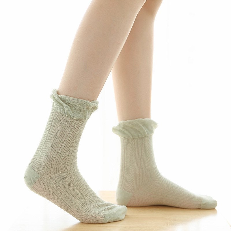 Miss June’s | Women’s | 1 pair cotton lace socks｜Daily | Natural | Soft |  | Solid color | Gift Idea | Casual | Comfortable | summer | Light