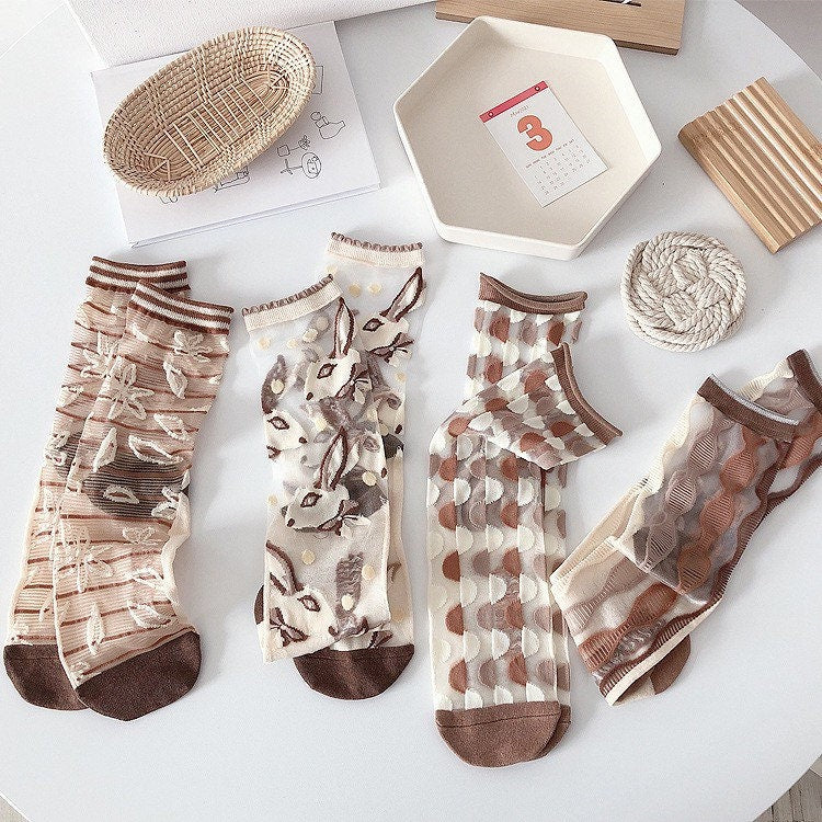 Miss June’s | Women’s Glass Silk-like Transparent socks | Cute | Colorful | Summer | Patterned | Gift Idea | Casual | Comfortable |Art|