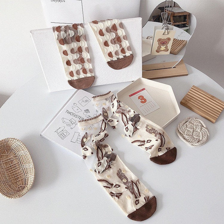 Miss June’s | Women’s Glass Silk-like Transparent socks | Cute | Colorful | Summer | Patterned | Gift Idea | Casual | Comfortable |Art|