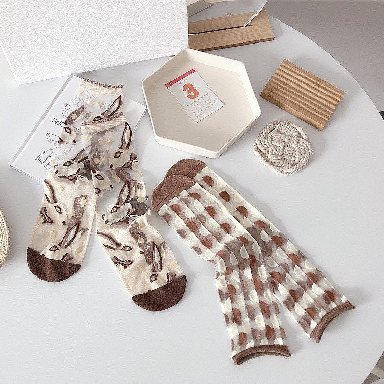 Miss June’s | Women’s Glass Silk-like Transparent socks | Cute | Colorful | Summer | Patterned | Gift Idea | Casual | Comfortable |Art|