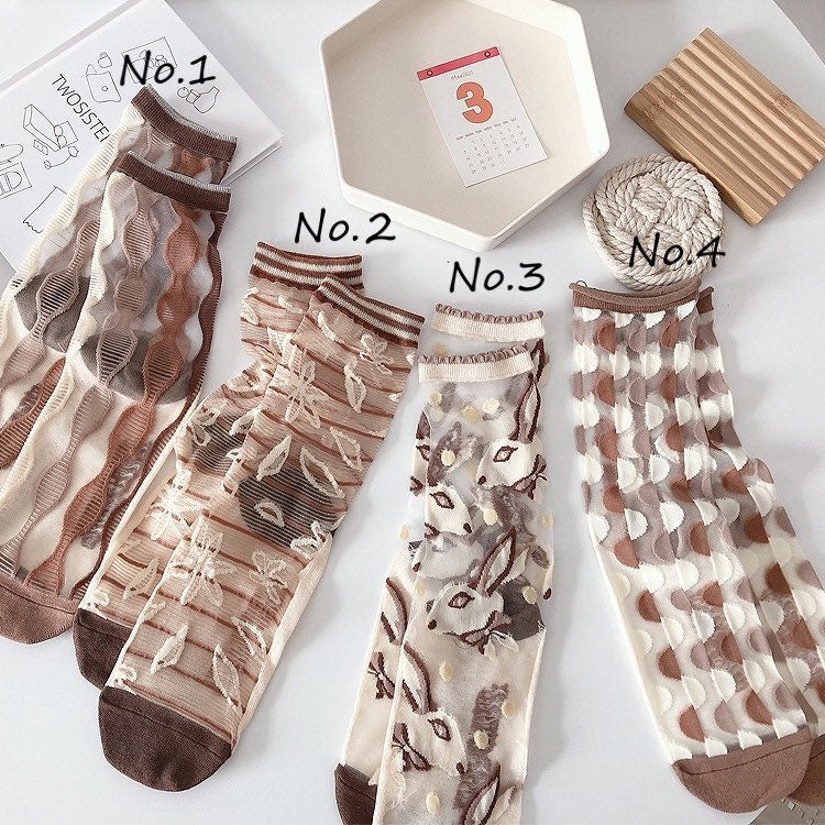Miss June’s | Women’s Glass Silk-like Transparent socks | Cute | Colorful | Summer | Patterned | Gift Idea | Casual | Comfortable |Art|