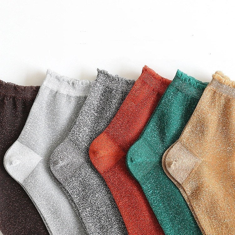 Miss June’s | Women’s Metallic Glass Silk-like Transparent socks | Cute | Colorful | Summer | Designed | Gift Idea | Casual | Comfortable