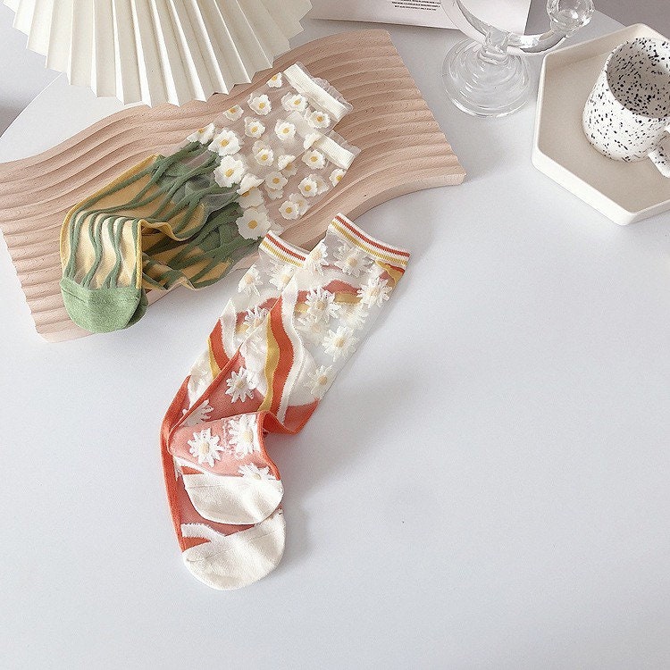 Miss June’s | Women’s Glass Silk-like Transparent socks | Cute | Colorful | Summer | Patterned | Gift Idea | Casual | Comfortable |Art|