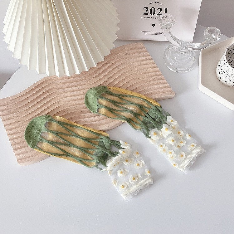 Miss June’s | Women’s Glass Silk-like Transparent socks | Cute | Colorful | Summer | Patterned | Gift Idea | Casual | Comfortable |Art|