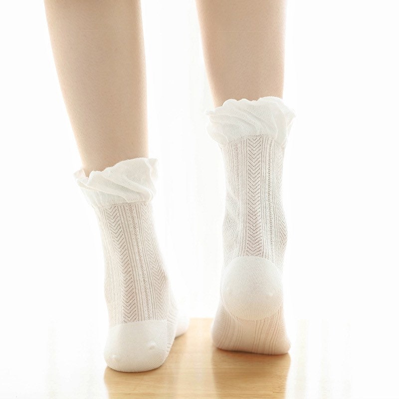 Miss June’s | Women’s | 1 pair cotton lace socks｜Daily | Natural | Soft |  | Solid color | Gift Idea | Casual | Comfortable | summer | Light