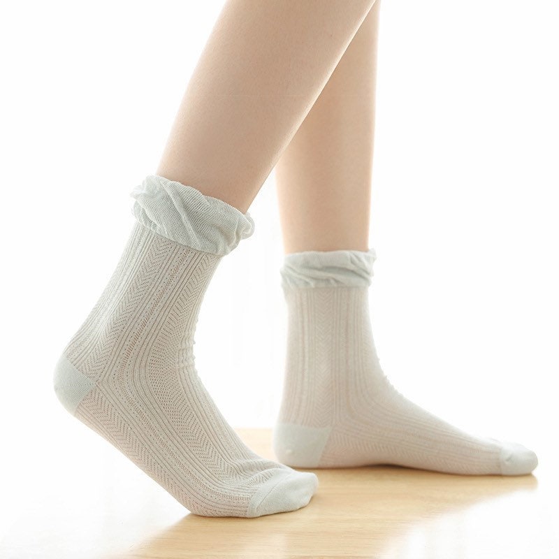 Miss June’s | Women’s | 1 pair cotton lace socks｜Daily | Natural | Soft |  | Solid color | Gift Idea | Casual | Comfortable | summer | Light
