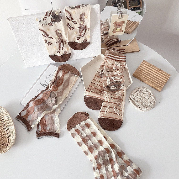 Miss June’s | Women’s Glass Silk-like Transparent socks | Cute | Colorful | Summer | Patterned | Gift Idea | Casual | Comfortable |Art|