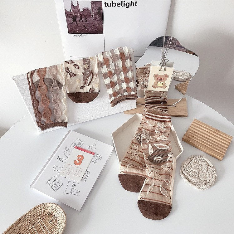 Miss June’s | Women’s Glass Silk-like Transparent socks | Cute | Colorful | Summer | Patterned | Gift Idea | Casual | Comfortable |Art|