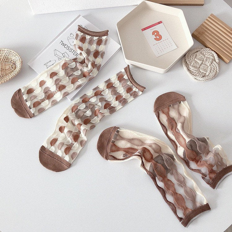 Miss June’s | Women’s Glass Silk-like Transparent socks | Cute | Colorful | Summer | Patterned | Gift Idea | Casual | Comfortable |Art|
