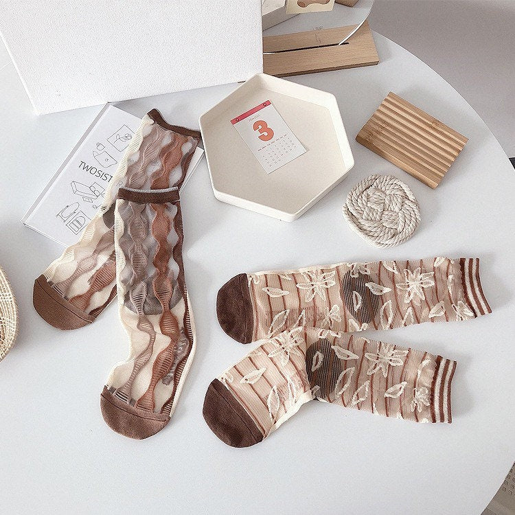 Miss June’s | Women’s Glass Silk-like Transparent socks | Cute | Colorful | Summer | Patterned | Gift Idea | Casual | Comfortable |Art|