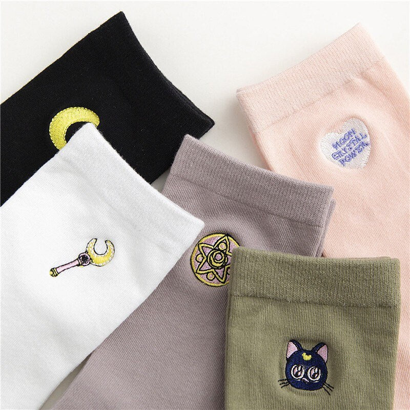 Miss June’s | Women’s | 1 Pair of cotton socks｜Creative | Embroidered | Cool | Patterned | Designed | Gift Idea | Casual | Comfortable