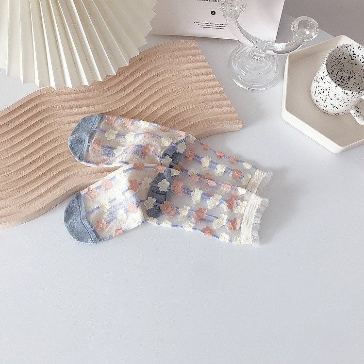 Miss June’s | Women’s Glass Silk-like Transparent socks | Cute | Colorful | Summer | Patterned | Gift Idea | Casual | Comfortable |Art|
