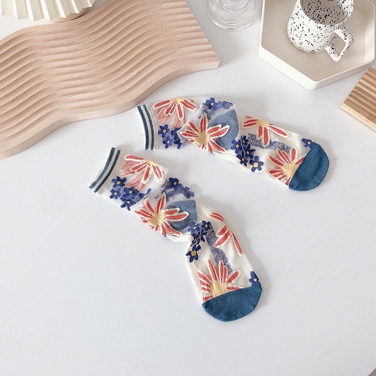 Miss June’s | Women’s Glass Silk-like Transparent socks | Cute | Colorful | Summer | Patterned | Gift Idea | Casual | Comfortable |Art|
