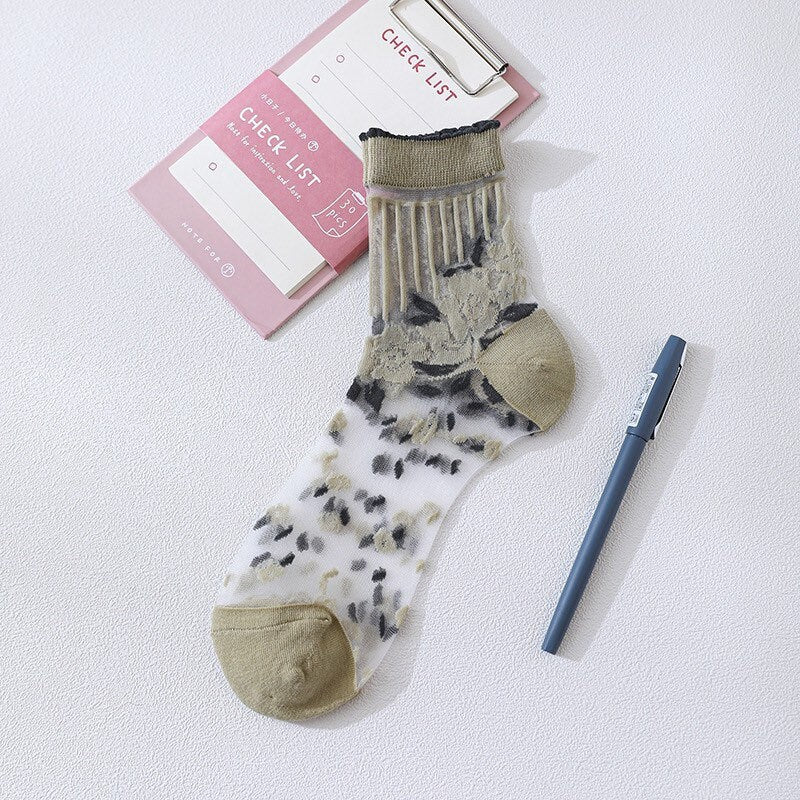 Miss June’s | Women’s Glass Silk-like Transparent socks | Cute | Colorful | Summer | Patterned | Gift Idea | Casual | Comfortable |Art|