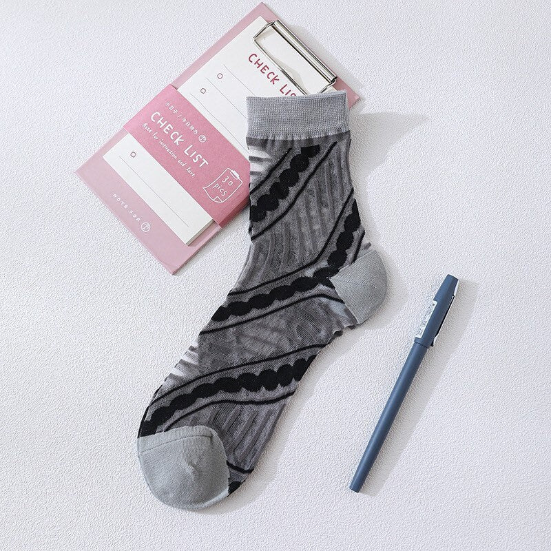 Miss June’s | Women’s Glass Silk-like Transparent socks | Cute | Colorful | Summer | Patterned | Gift Idea | Casual | Comfortable |Art|