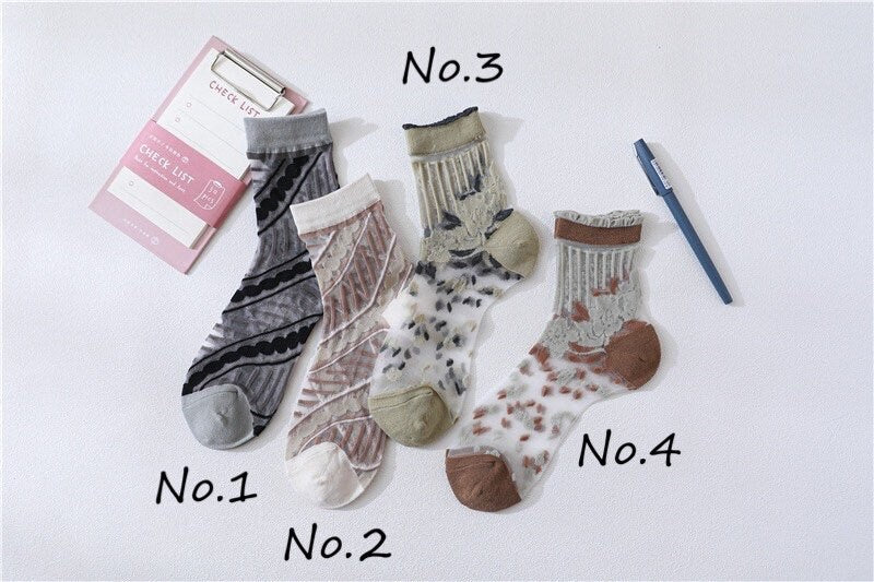Miss June’s | Women’s Glass Silk-like Transparent socks | Cute | Colorful | Summer | Patterned | Gift Idea | Casual | Comfortable |Art|