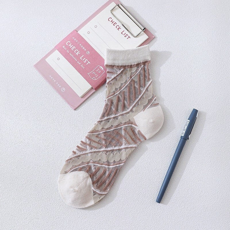 Miss June’s | Women’s Glass Silk-like Transparent socks | Cute | Colorful | Summer | Patterned | Gift Idea | Casual | Comfortable |Art|