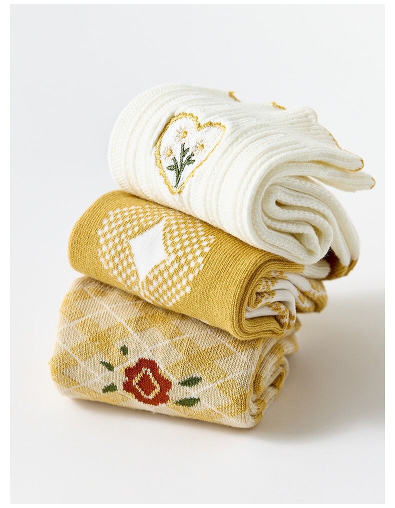 Miss June’s | Set of 3 pairs cotton socks | Cute | Pink | daily | Patterned | Designed | Women | Gift Idea | Casual | Stylish | Comfortable